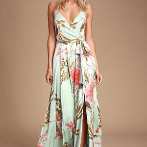 Lulus Sage Green Floral Print Maxi Dress